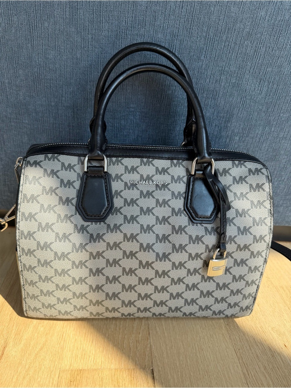 Michael Kors Gray Signature MK Purse with Black Trim